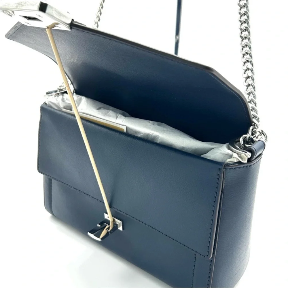 Michael Kors Kinsley leather Medium shoulder Flap Crossbody Bag Navy Blue
